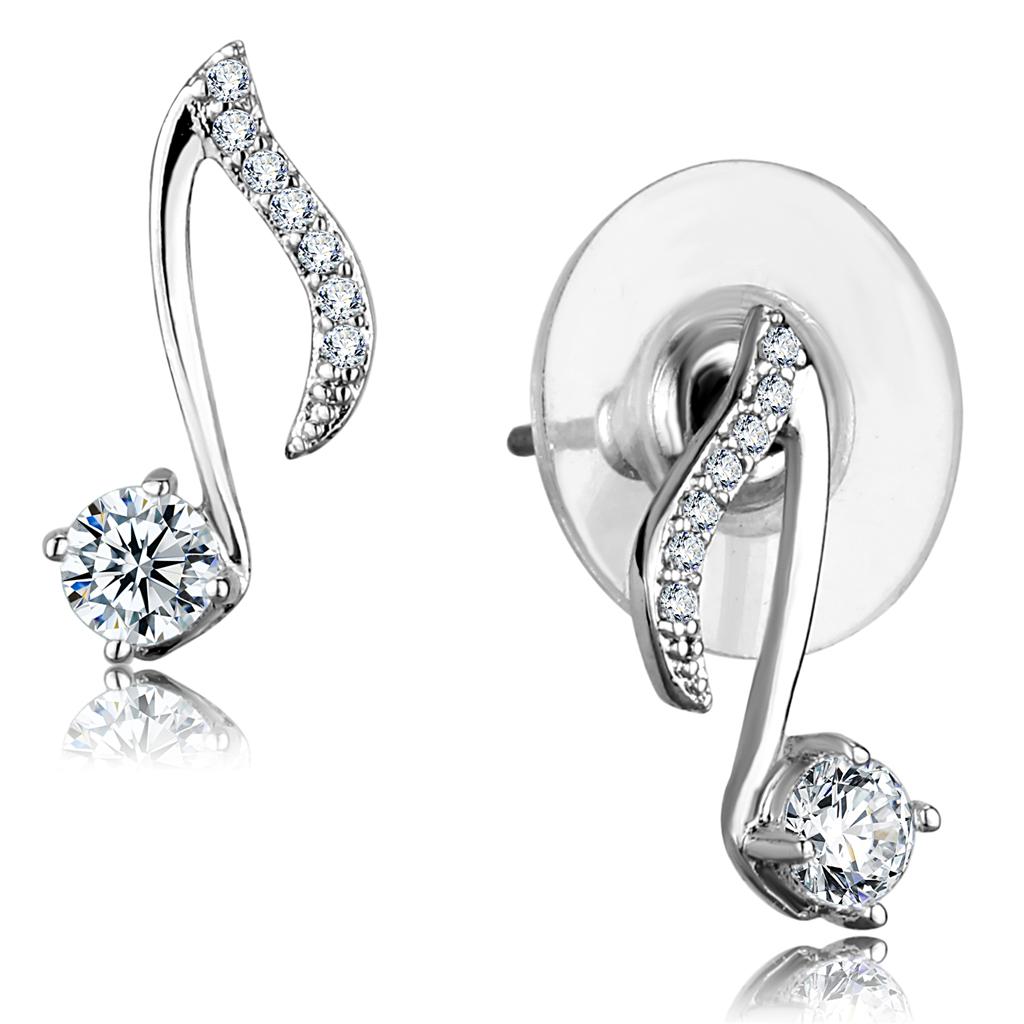 TS284 - Rhodium 925 Sterling Silver Earrings with AAA Grade CZ  in Clear