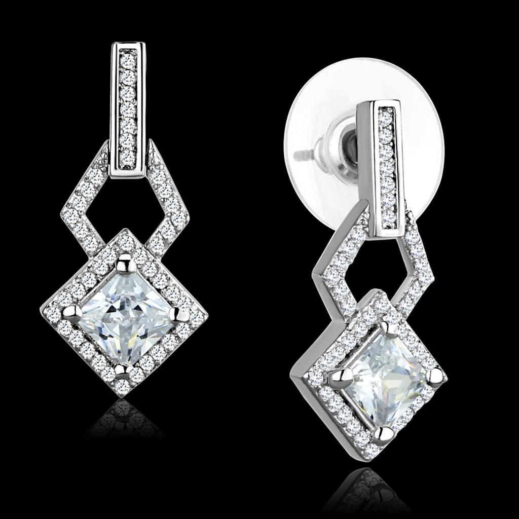 TS291 - Rhodium 925 Sterling Silver Earrings with AAA Grade CZ  in Clear