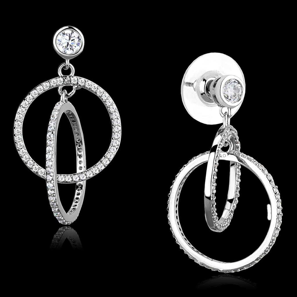 TS294 - Rhodium 925 Sterling Silver Earrings with AAA Grade CZ  in Clear