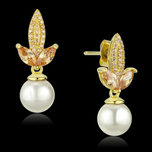 TS298 - Gold 925 Sterling Silver Earrings with Synthetic Pearl in White
