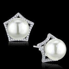 Load image into Gallery viewer, TS300 - Rhodium 925 Sterling Silver Earrings with Synthetic Pearl in White