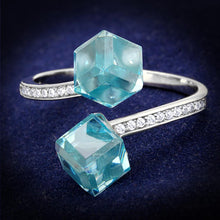Load image into Gallery viewer, TS317 - Rhodium 925 Sterling Silver Ring with AAA Grade CZ  in Sea Blue