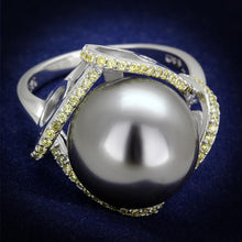 Load image into Gallery viewer, TS318 - Rhodium 925 Sterling Silver Ring with Synthetic Pearl in Gray