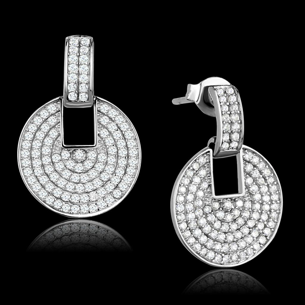 TS323 - Rhodium 925 Sterling Silver Earrings with AAA Grade CZ  in Clear