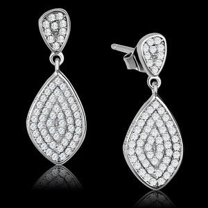 TS325 - Rhodium 925 Sterling Silver Earrings with AAA Grade CZ  in Clear