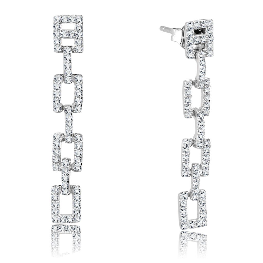 TS326 - Rhodium 925 Sterling Silver Earrings with AAA Grade CZ  in Clear