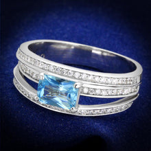 Load image into Gallery viewer, TS344 - Rhodium 925 Sterling Silver Ring with Synthetic Synthetic Glass in Sea Blue