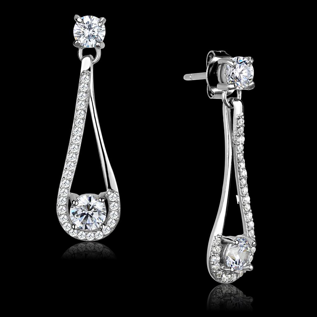 TS390 - Rhodium 925 Sterling Silver Earrings with AAA Grade CZ  in Clear