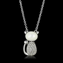 Load image into Gallery viewer, TS410 - Rhodium 925 Sterling Silver Chain Pendant with Synthetic Synthetic Glass in Clear