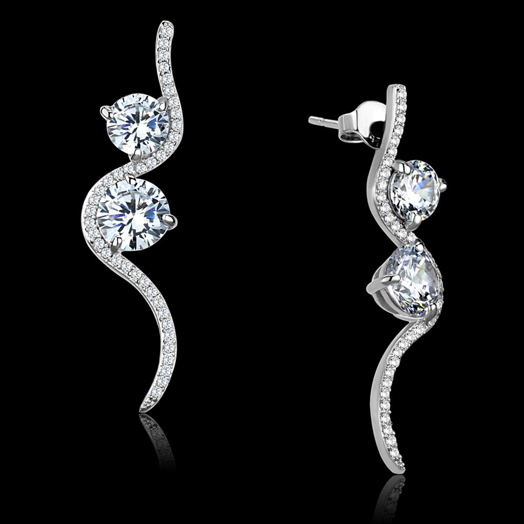 TS441 - Rhodium 925 Sterling Silver Earrings with AAA Grade CZ  in Clear