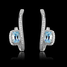 Load image into Gallery viewer, TS442 - Rhodium 925 Sterling Silver Earrings with AAA Grade CZ  in Sea Blue