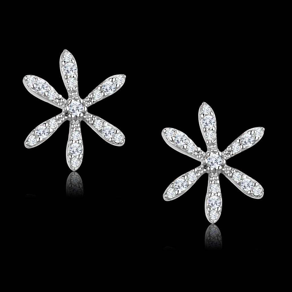 TS444 - Rhodium 925 Sterling Silver Earrings with AAA Grade CZ  in Clear