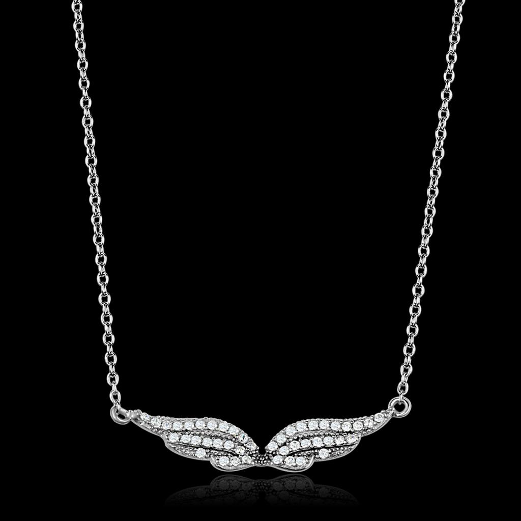 TS448 - Rhodium 925 Sterling Silver Chain Pendant with AAA Grade CZ  in Clear