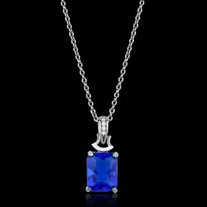 TS449 - Rhodium 925 Sterling Silver Chain Pendant with Synthetic Synthetic Glass in Montana