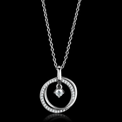 TS451 - Rhodium 925 Sterling Silver Chain Pendant with AAA Grade CZ  in Clear