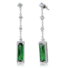 Load image into Gallery viewer, TS478 - Rhodium 925 Sterling Silver Earrings with AAA Grade CZ  in Emerald