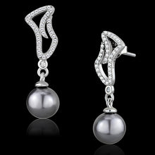 Load image into Gallery viewer, TS479 - Rhodium 925 Sterling Silver Earrings with Synthetic Pearl in Gray