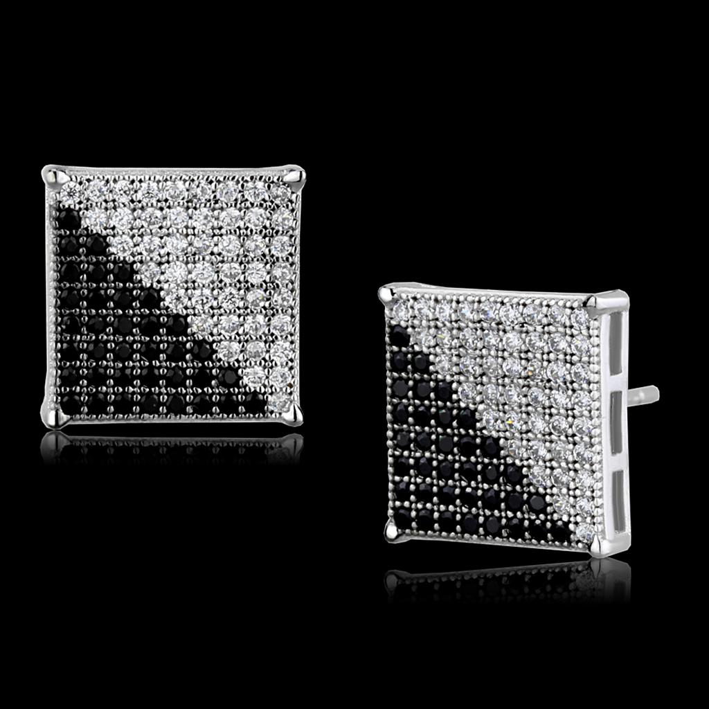 TS482 - Rhodium + Ruthenium 925 Sterling Silver Earrings with AAA Grade CZ  in Black Diamond