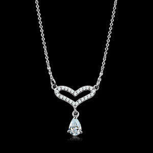TS484 - Rhodium 925 Sterling Silver Necklace with AAA Grade CZ  in Clear