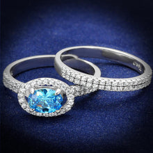 Load image into Gallery viewer, TS490 - Rhodium 925 Sterling Silver Ring with AAA Grade CZ  in Sea Blue