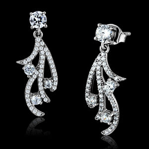TS495 - Rhodium 925 Sterling Silver Earrings with AAA Grade CZ  in Clear