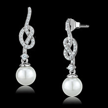 Load image into Gallery viewer, TS506 - Rhodium 925 Sterling Silver Earrings with Synthetic Glass Bead in White