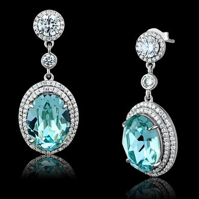 TS508 - Rhodium 925 Sterling Silver Earrings with Top Grade Crystal  in Sea Blue