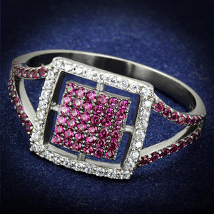 TS533 - Rhodium + Ruthenium 925 Sterling Silver Ring with AAA Grade CZ  in Ruby
