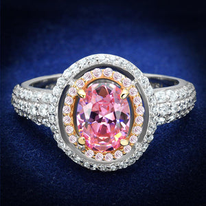 TS543 - Rose Gold + Rhodium 925 Sterling Silver Ring with AAA Grade CZ  in Rose