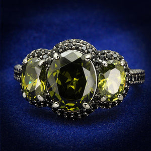 TS547 - Ruthenium 925 Sterling Silver Ring with AAA Grade CZ  in Olivine color