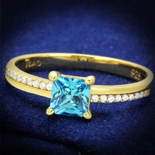 Load image into Gallery viewer, TS559 - Gold 925 Sterling Silver Ring with AAA Grade CZ  in Sea Blue