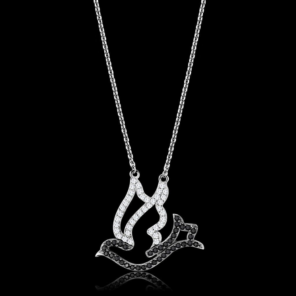TS563 - Rhodium + Ruthenium 925 Sterling Silver Chain Pendant with AAA Grade CZ  in Clear