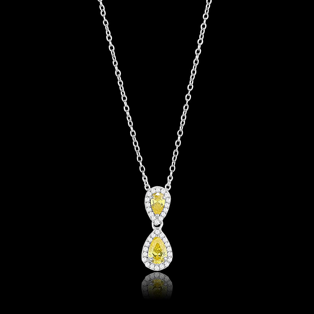 TS606 - Rhodium 925 Sterling Silver Chain Pendant with AAA Grade CZ  in Topaz