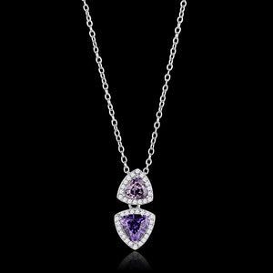 TS607 - Rhodium 925 Sterling Silver Chain Pendant with AAA Grade CZ  in Amethyst