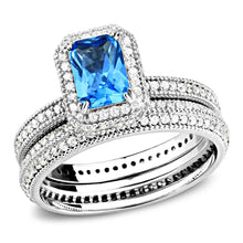 Load image into Gallery viewer, TS615 - Rhodium 925 Sterling Silver Ring with Synthetic Synthetic Glass in Sea Blue