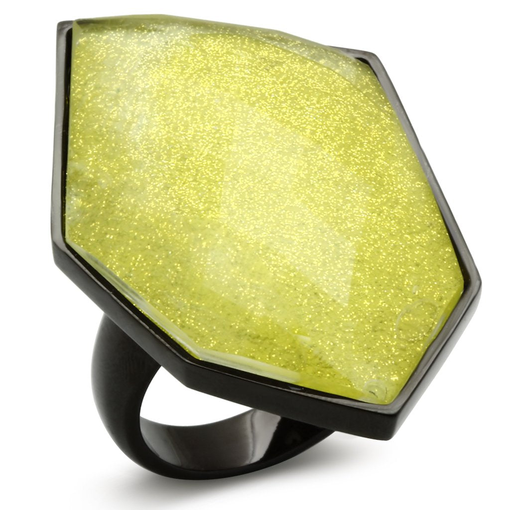 VL001 - IP Black(Ion Plating) Brass Ring with Synthetic Synthetic Stone in Apple Green color