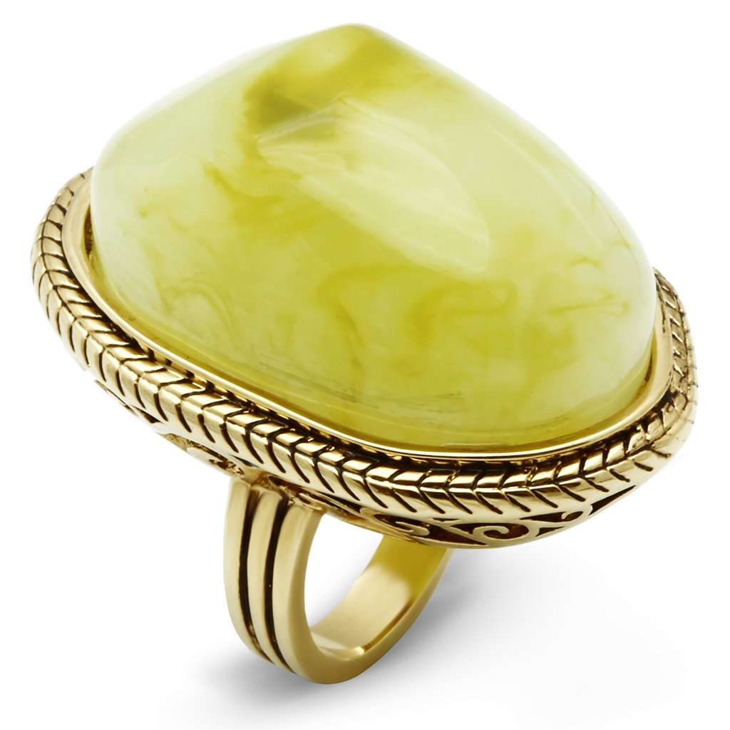 VL005 - IP Gold(Ion Plating) Brass Ring with Synthetic Synthetic Stone in Apple Green color