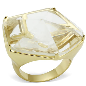 VL007 - Gold Brass Ring with Synthetic Synthetic Stone in Clear