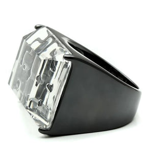 VL008 - TIN Cobalt Black Brass Ring with Synthetic Synthetic Stone in Clear
