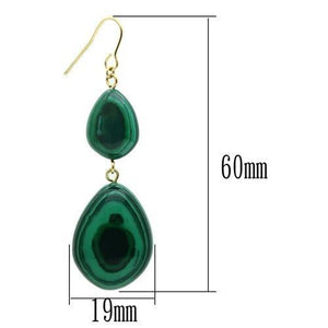 VL019 - Gold Brass Earrings with Synthetic MALACHITE in Emerald