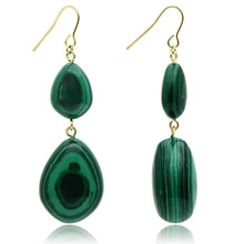 Load image into Gallery viewer, VL019 - Gold Brass Earrings with Synthetic MALACHITE in Emerald