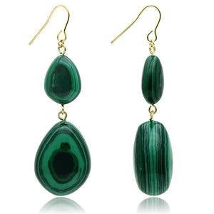 VL019 - Gold Brass Earrings with Synthetic MALACHITE in Emerald