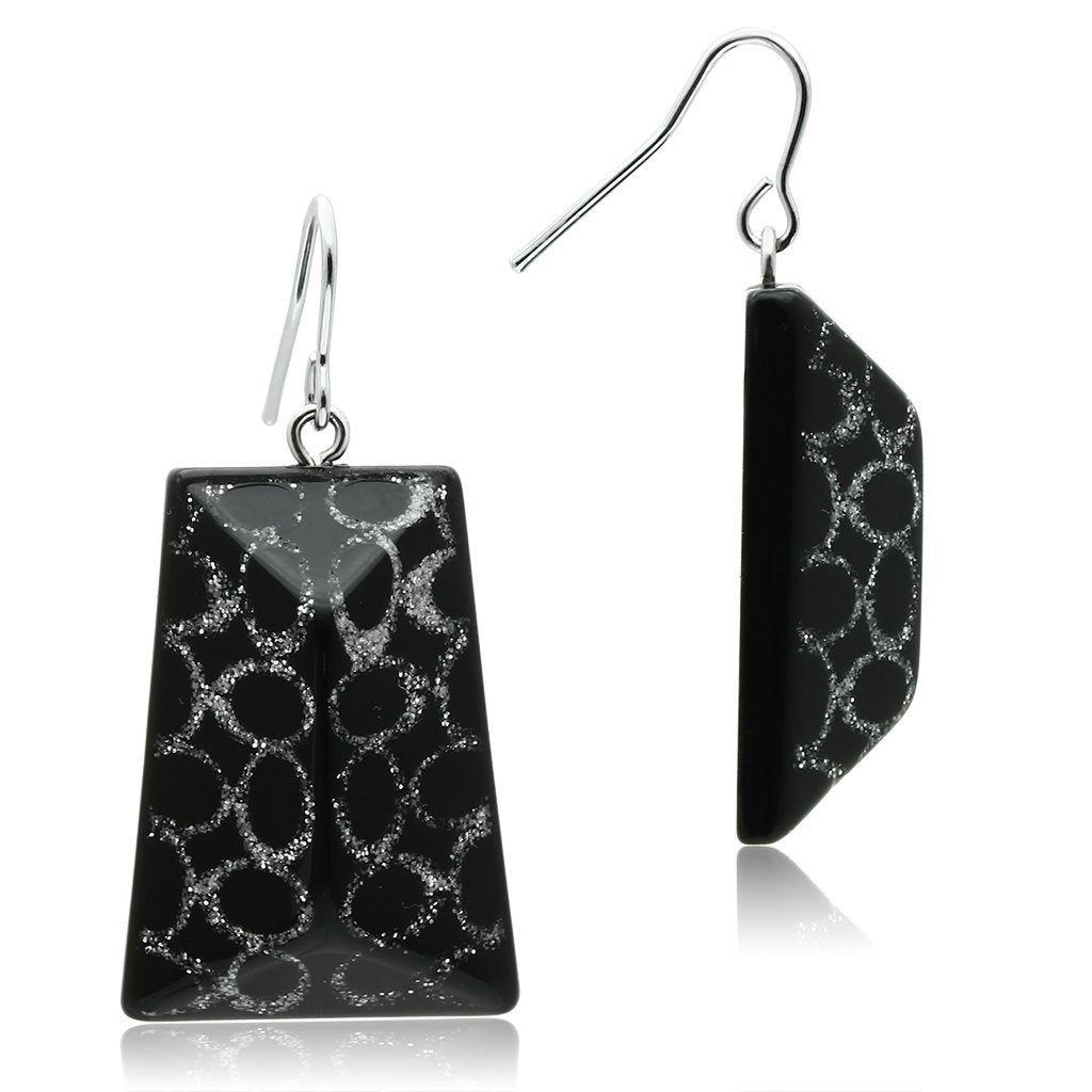 VL020 - IP rhodium (PVD) Brass Earrings with Synthetic Synthetic Stone in Jet