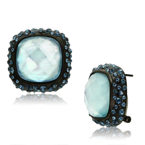 VL065 - IP Black(Ion Plating) Brass Earrings with Synthetic Synthetic Glass in Sea Blue