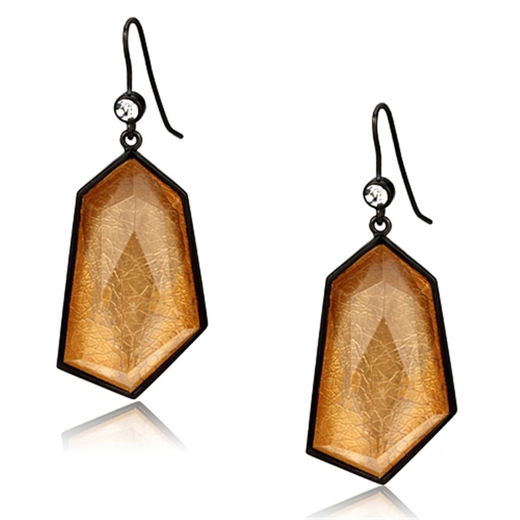 VL070 - IP Black(Ion Plating) Brass Earrings with Synthetic Synthetic Stone in Orange