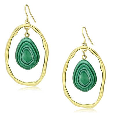 VL072 - IP Gold(Ion Plating) Brass Earrings with Synthetic MALACHITE in Turquoise
