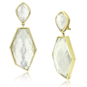 VL075 - IP Gold(Ion Plating) Brass Earrings with Synthetic Synthetic Stone in White