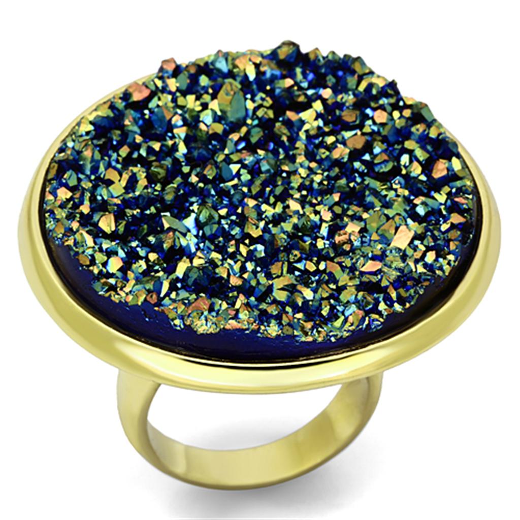 VL086 IP Gold(Ion Plating) Brass Ring with Synthetic in Sapphire