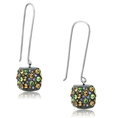 VL090 - High polished (no plating) Stainless Steel Earrings with Top Grade Crystal  in Multi Color